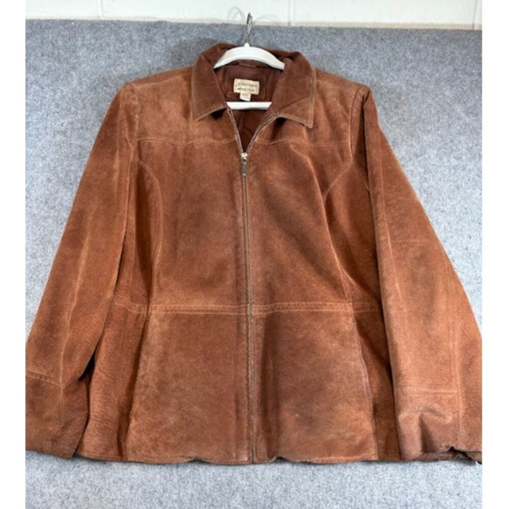Vintage 90s St. Johns Bay Washable Suede Jacket Womens 2X Brown Indie Minimalist